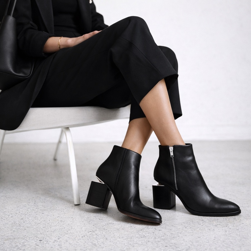 Alexander‎ Wang Gabi Leather Ankle Boots Black Side Zip Size 7.5